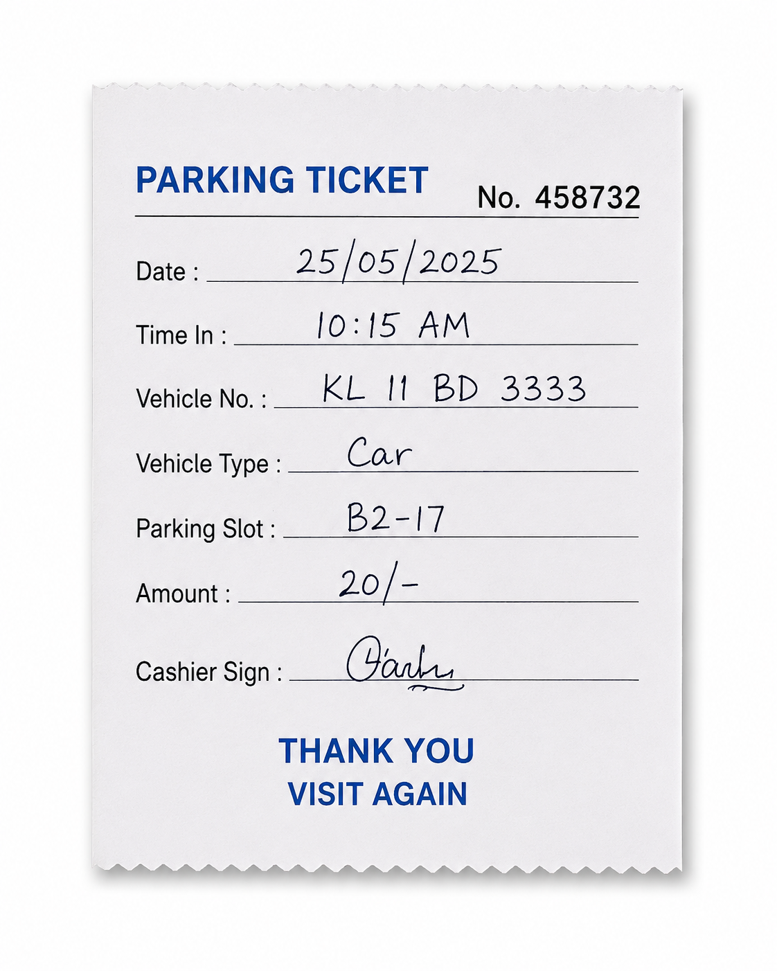 Manual Parking Ticket